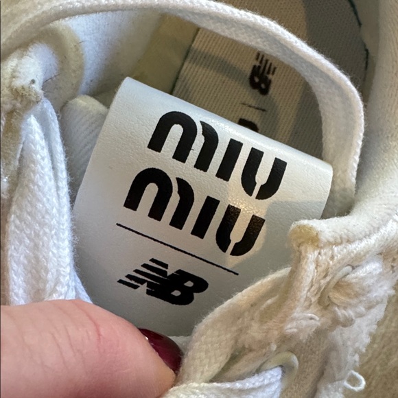 Miu Miu x New Balance 574 
 Distressed White Denim Canvas Sneakers Runners - Picture 12 of 14